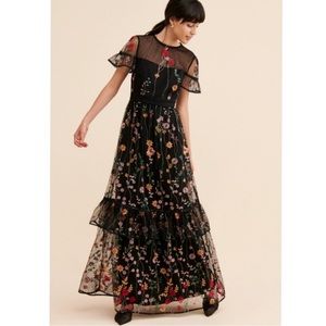 Monique Lhuillier Black Floral Dress
